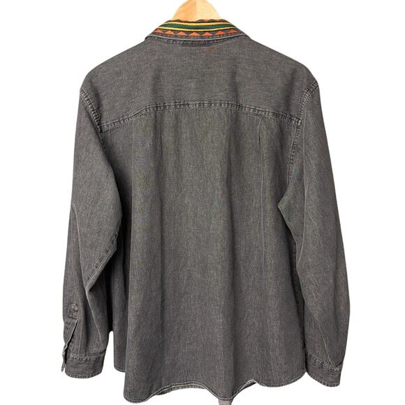 Vintage Pendleton Knockabout Shirt Button Up Tribal Embroidery Trim Chambray - Picture 3 of 10